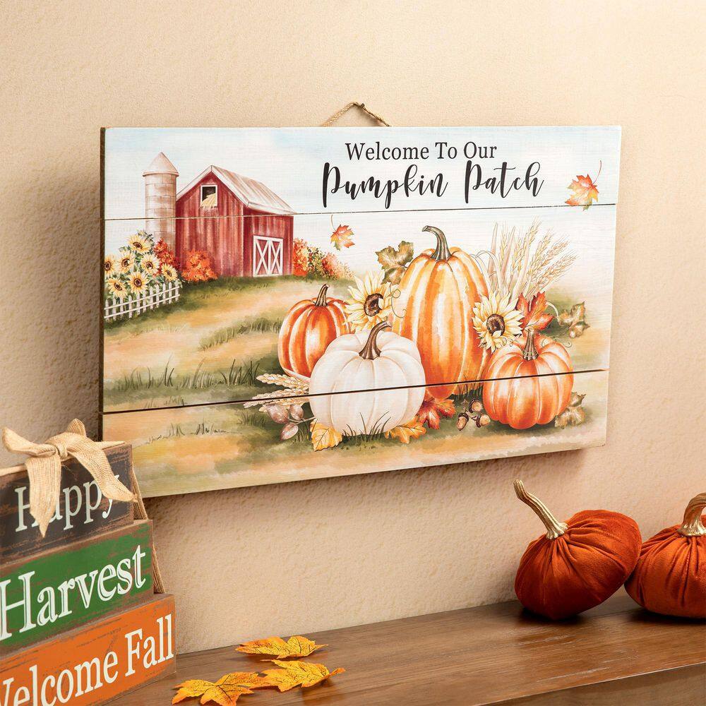 Glitzhome 24 in. H Fall Wooden Pumpkin Patch Wall Sign