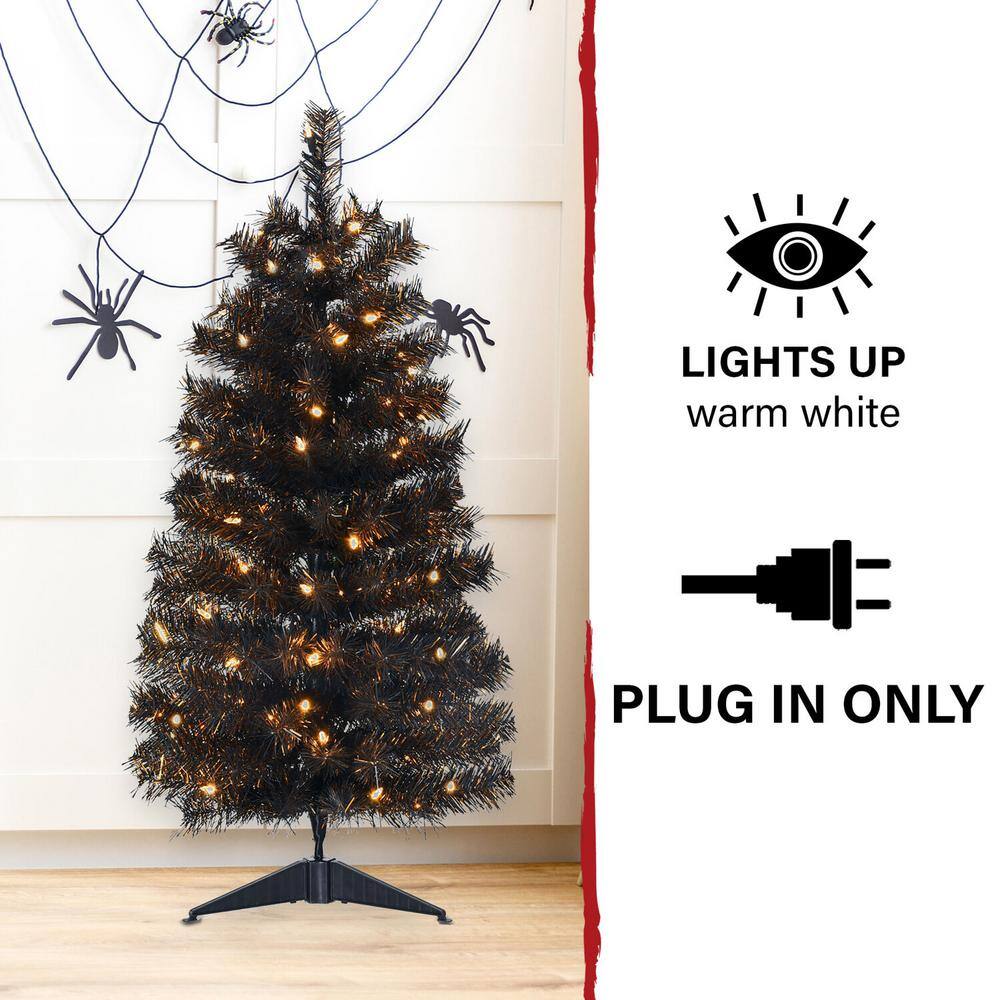 36 in. Halloween Black Tinsel Tree with LED Lights