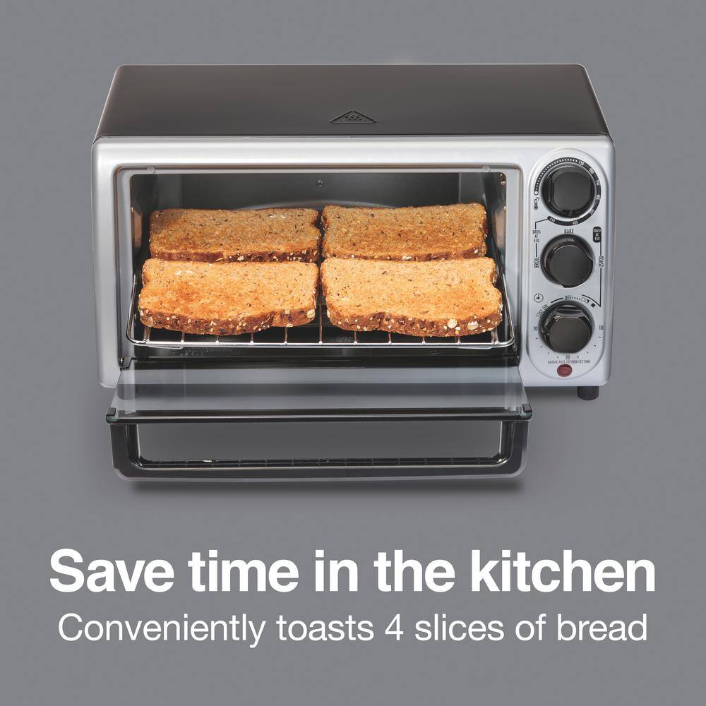 Proctor Silex Modern Toaster Oven, 1100-Watts, Black with Silver Accents