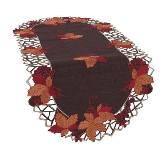 Xia Home Fashions 0.1 in. H x 16 in. W x 34 in. D Harvest Hues Embroidered Cutwork Fall Table Runner