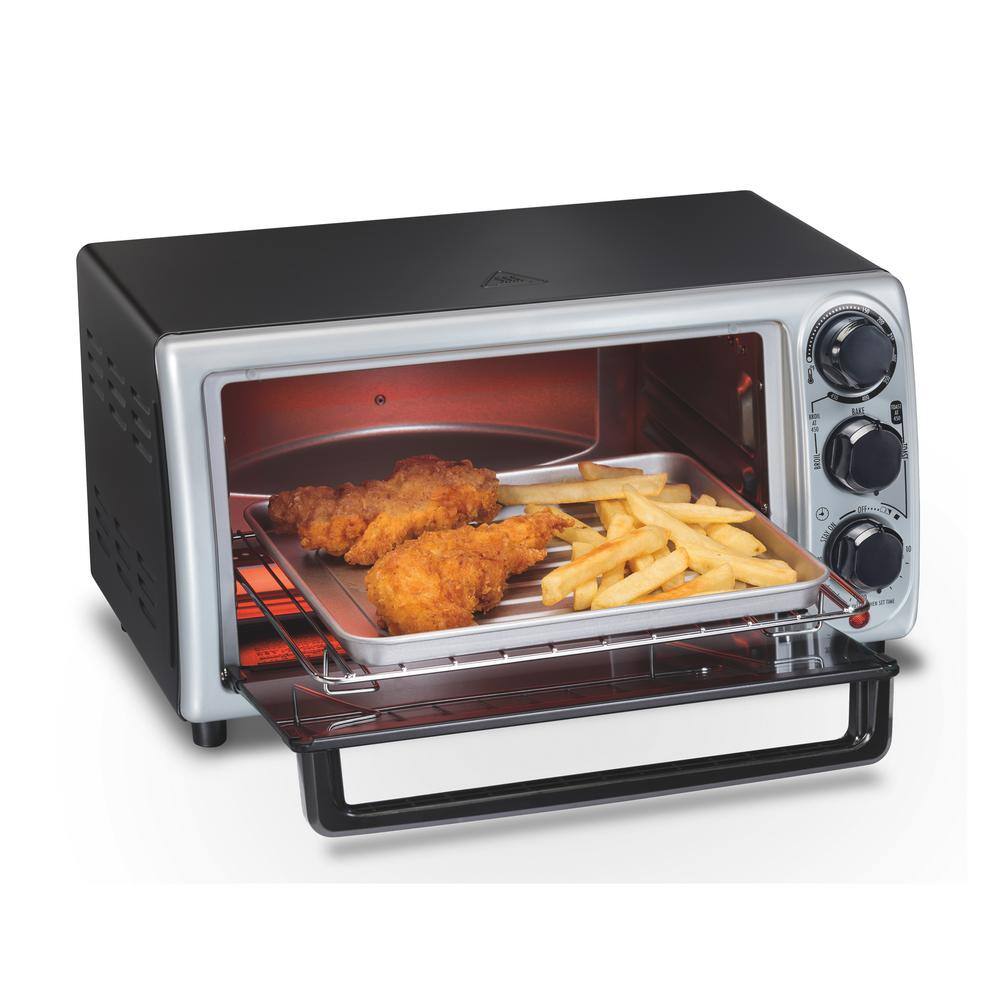 Proctor Silex Modern Toaster Oven, 1100-Watts, Black with Silver Accents