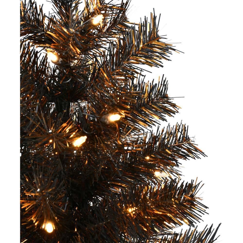 36 in. Halloween Black Tinsel Tree with LED Lights