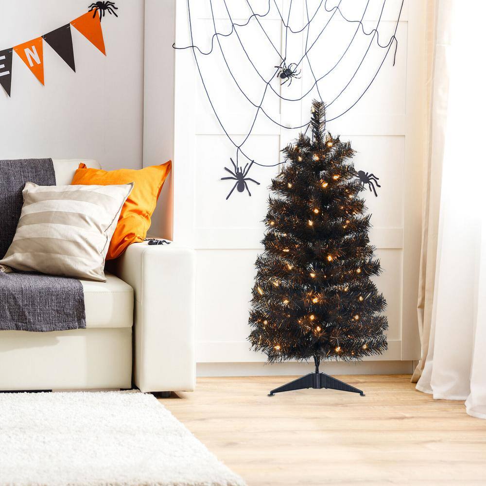 36 in. Halloween Black Tinsel Tree with LED Lights