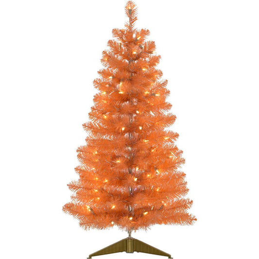 48 in. Halloween Orange Tinsel Tree with LED Lights