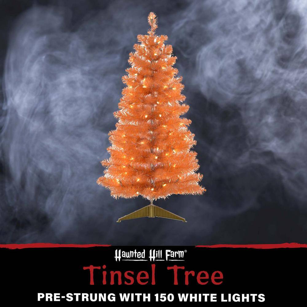 48 in. Halloween Orange Tinsel Tree with LED Lights