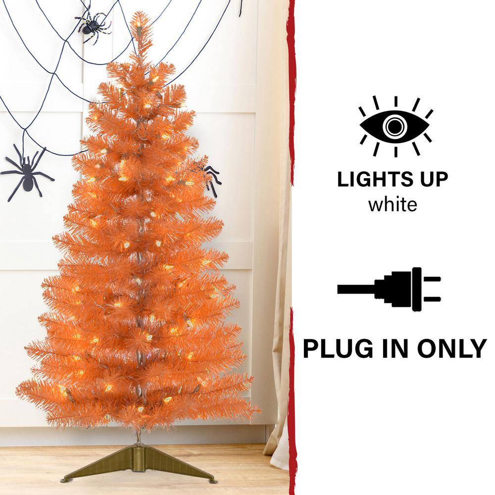 48 in. Halloween Orange Tinsel Tree with LED Lights