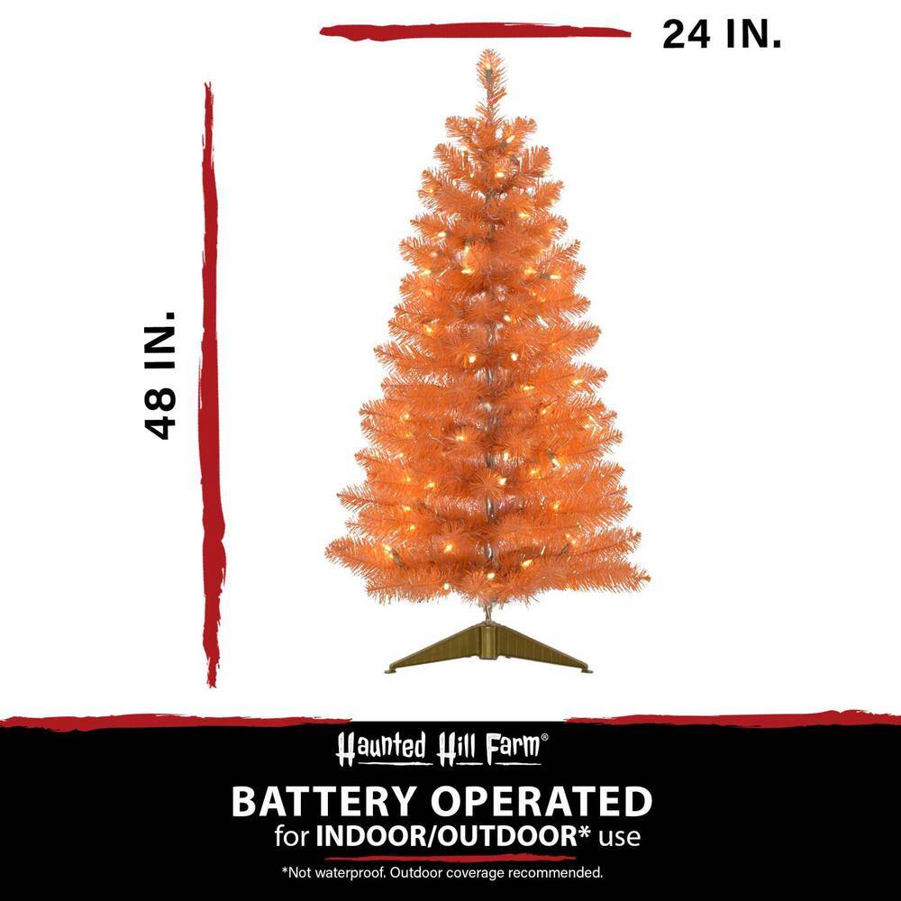 48 in. Halloween Orange Tinsel Tree with LED Lights