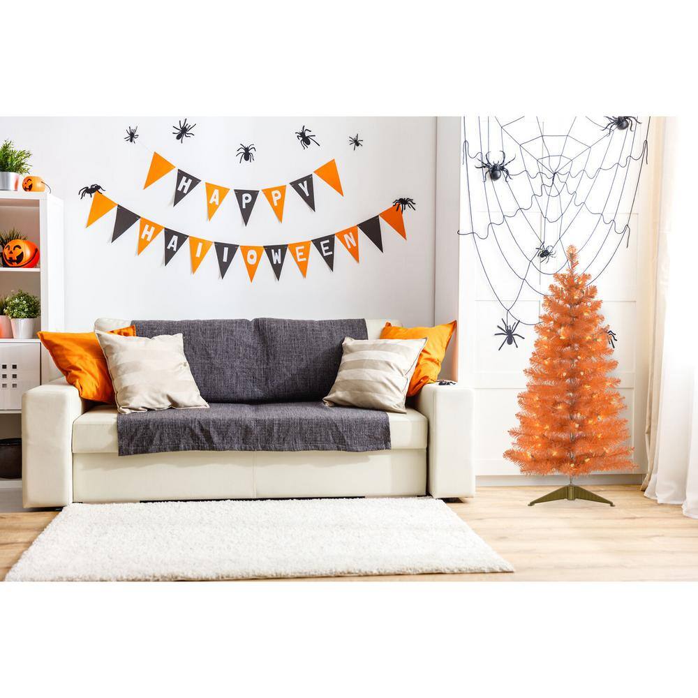 48 in. Halloween Orange Tinsel Tree with LED Lights