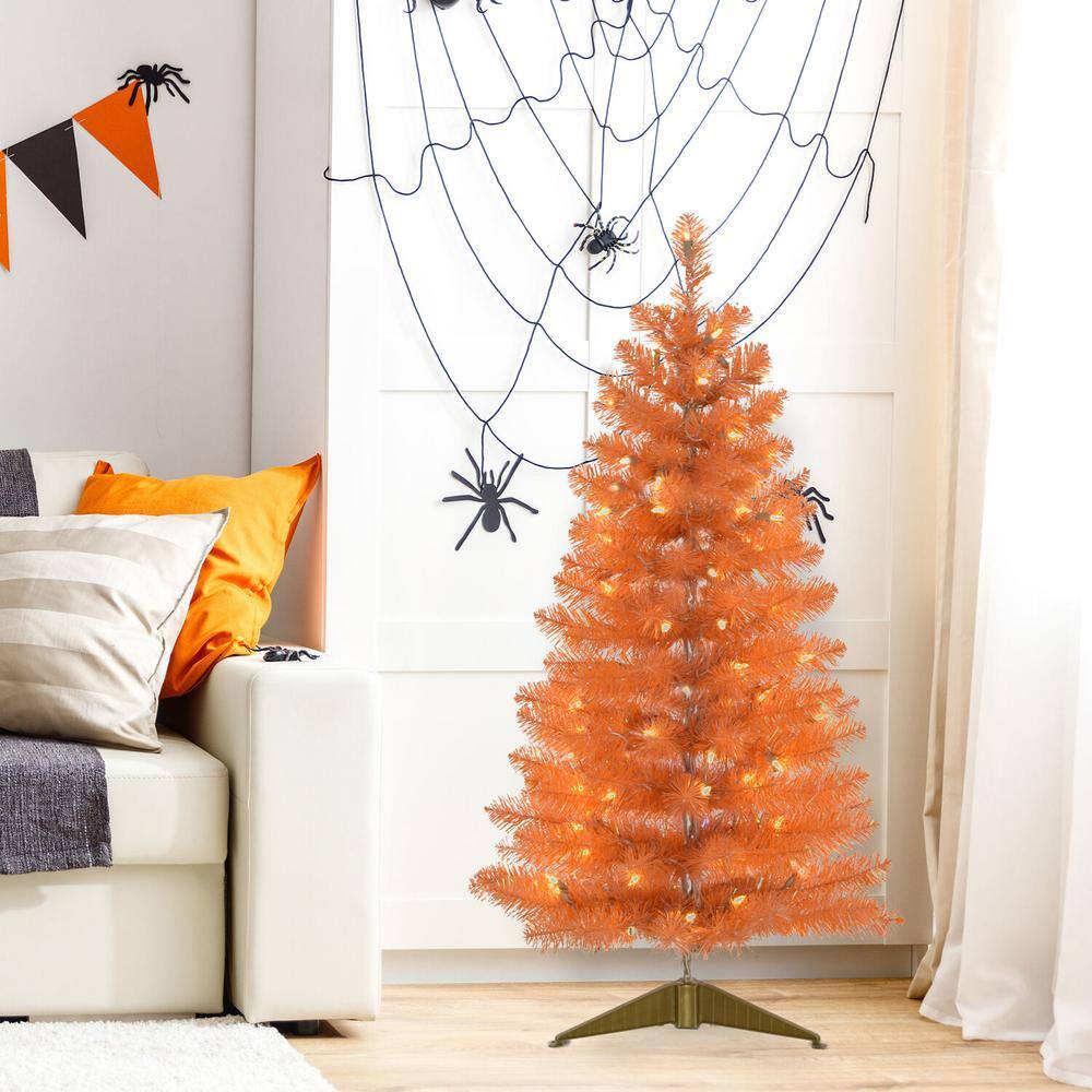 48 in. Halloween Orange Tinsel Tree with LED Lights