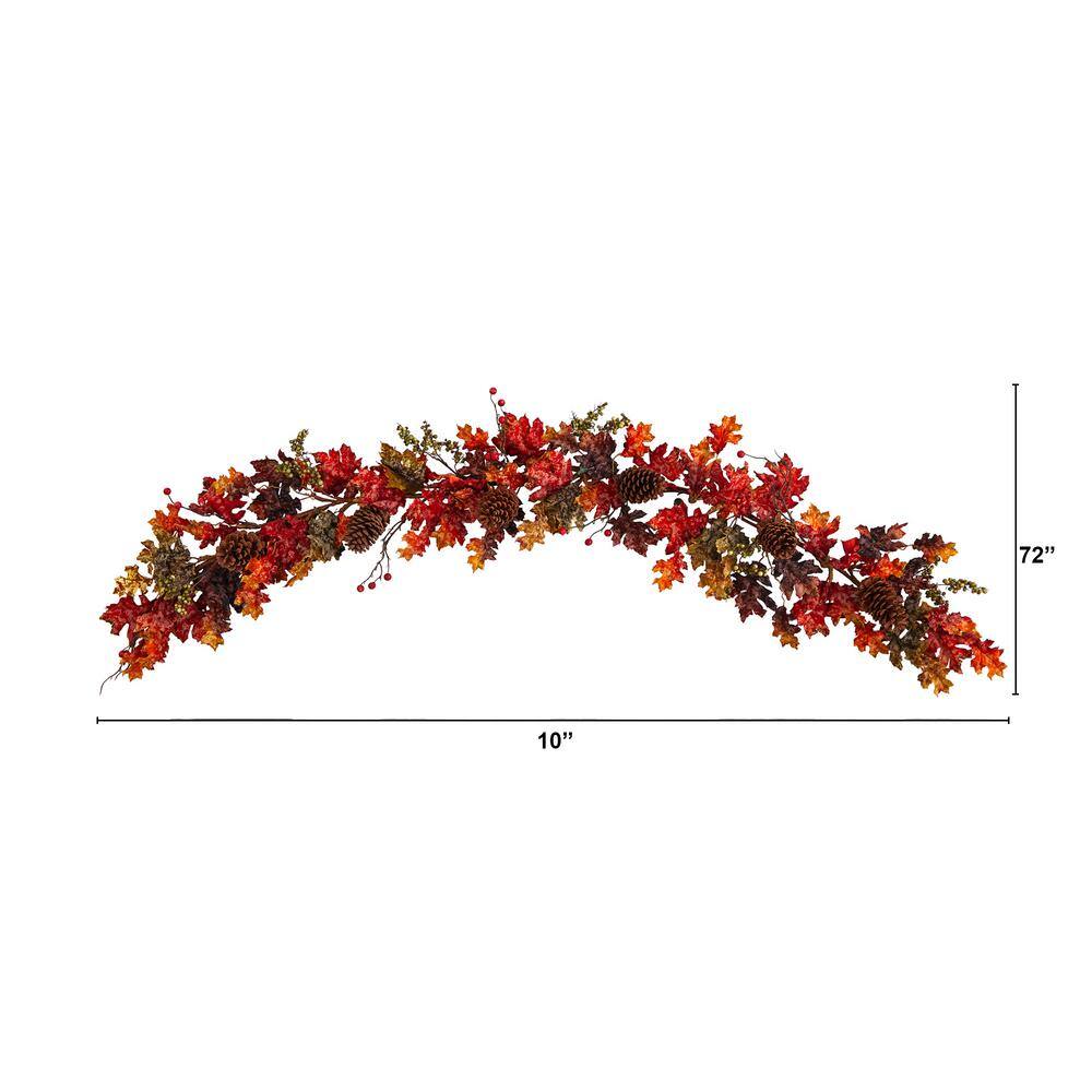 Nearly Natural 6 ft. Orange Autumn Maple Leaves, Berry and Pinecones Fall Artificial Garland