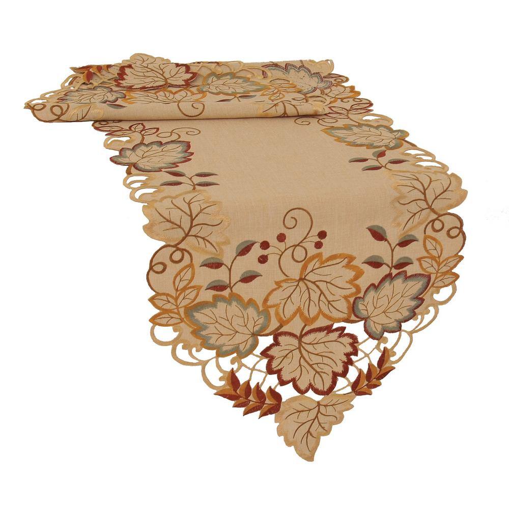 Xia Home Fashions 0.1 in. H x 15 in. W x 54 in. D Harvest Verdure Embroidered Cutwork Fall Table Runner