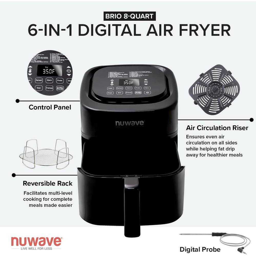 NuWave Brio 8 qt. Black Digital Air Fryer with Probe