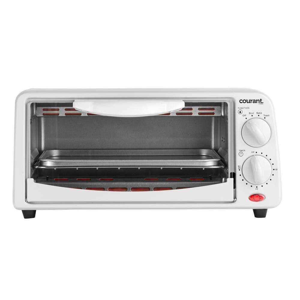 Courant 650-Watt 2-Slice White Toaster Oven with Toast, Bake, and Broil Functions