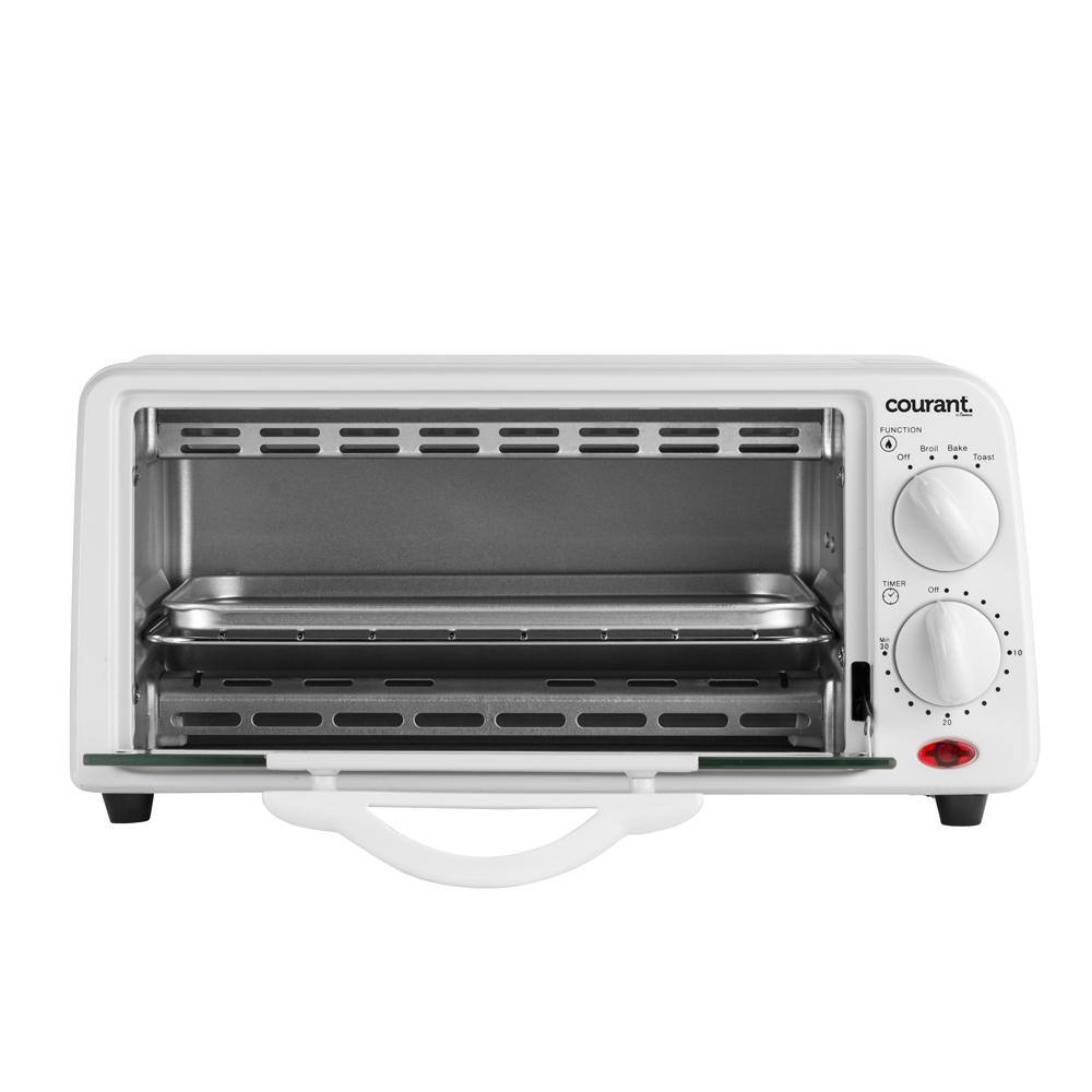 Courant 650-Watt 2-Slice White Toaster Oven with Toast, Bake, and Broil Functions