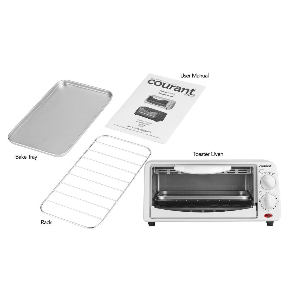 Courant 650-Watt 2-Slice White Toaster Oven with Toast, Bake, and Broil Functions