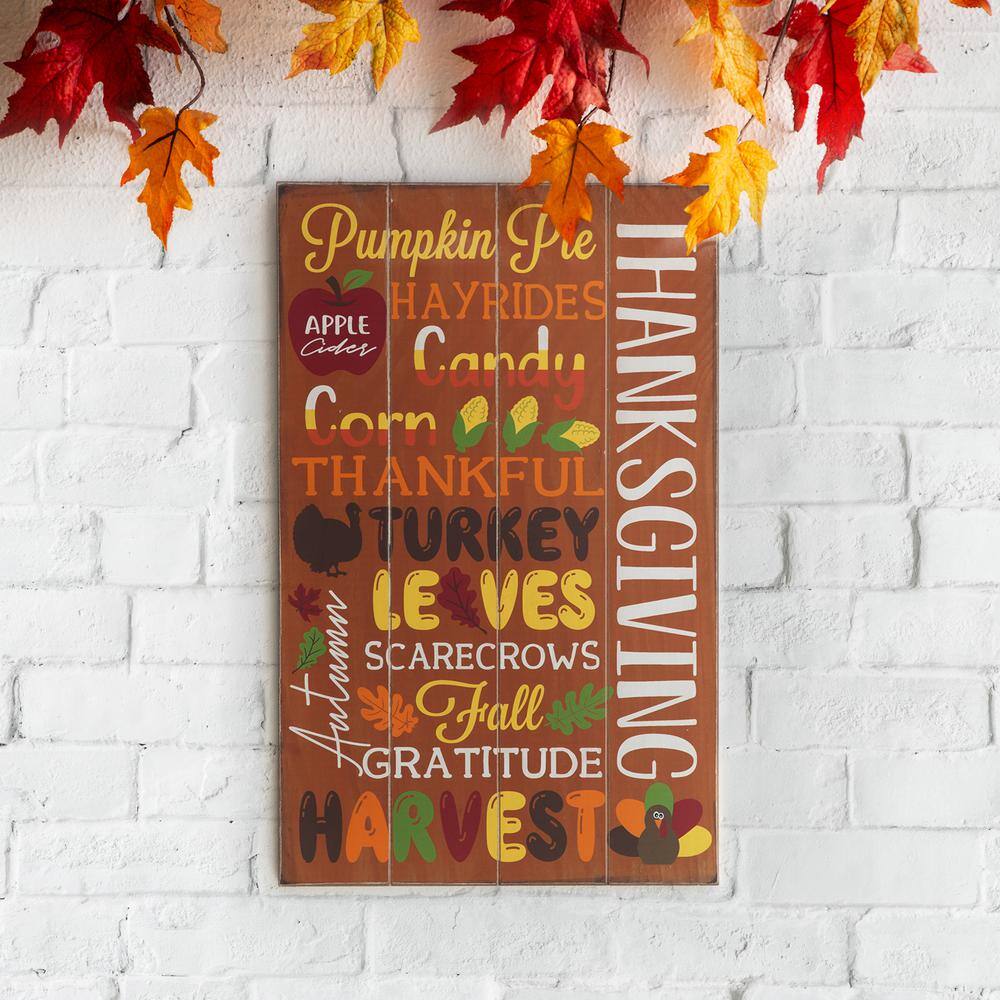 Glitzhome 24.00 in. H Thanksgiving Wooden Word Sign Hanging Decor