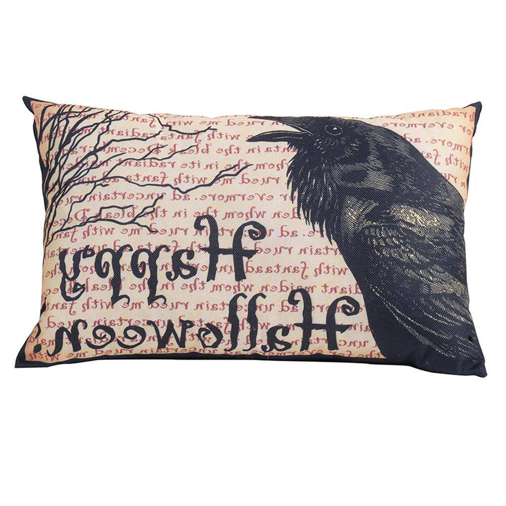 Aleona Multi-Colored Crow Happy Halloween Pillow