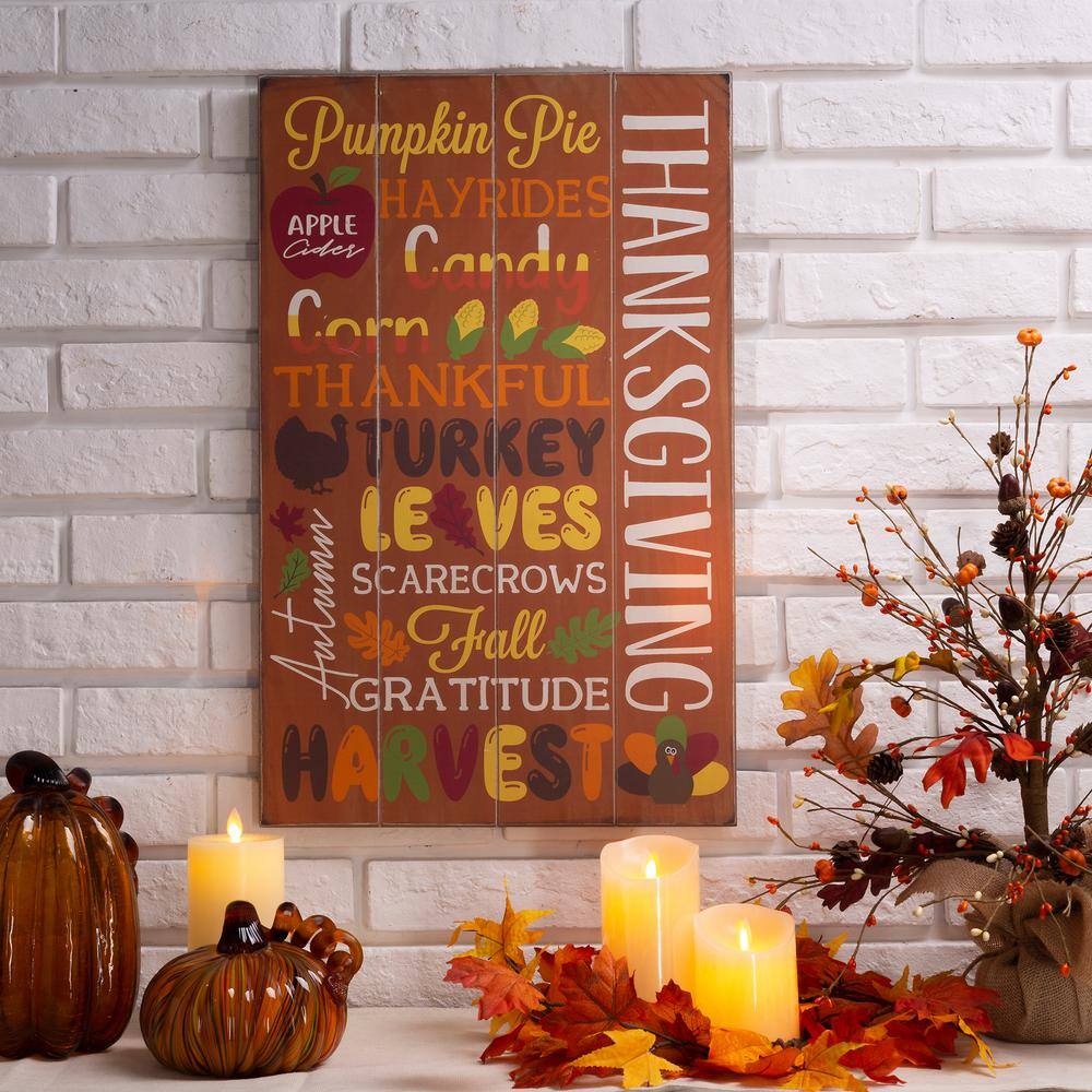 Glitzhome 24.00 in. H Thanksgiving Wooden Word Sign Hanging Decor