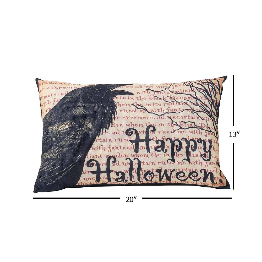 Aleona Multi-Colored Crow Happy Halloween Pillow