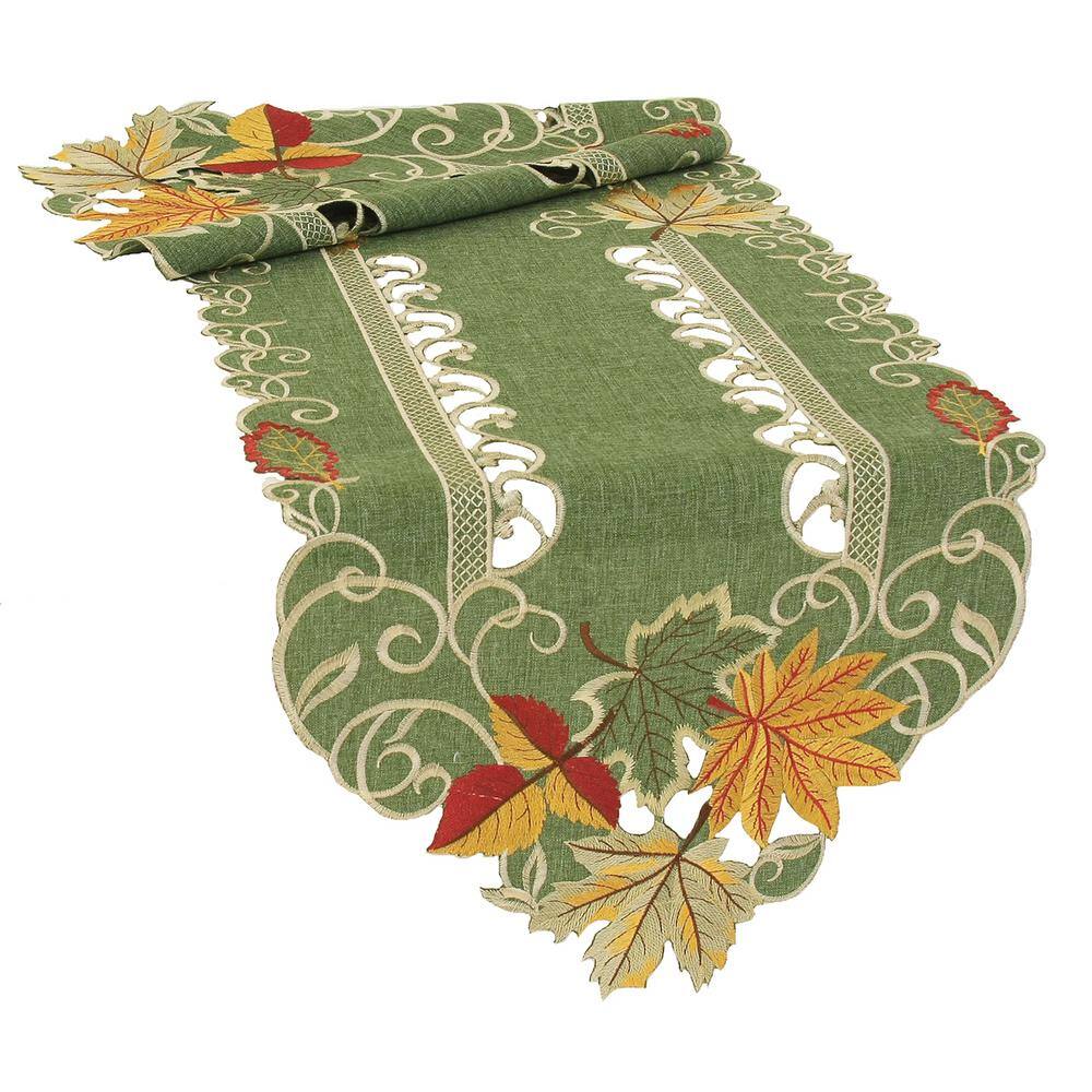 Xia Home Fashions 0.1 in. H x 15 in. W x 72 in. D Delicate Leaves Embroidered Cutwork Fall Table Runner