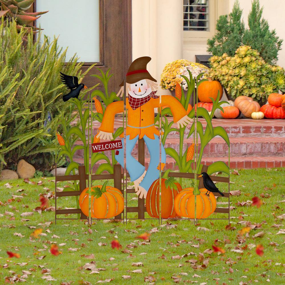 Glitzhome 41.5 in. H Fall Metal Scarecrow and Corns Combo Yard Stake