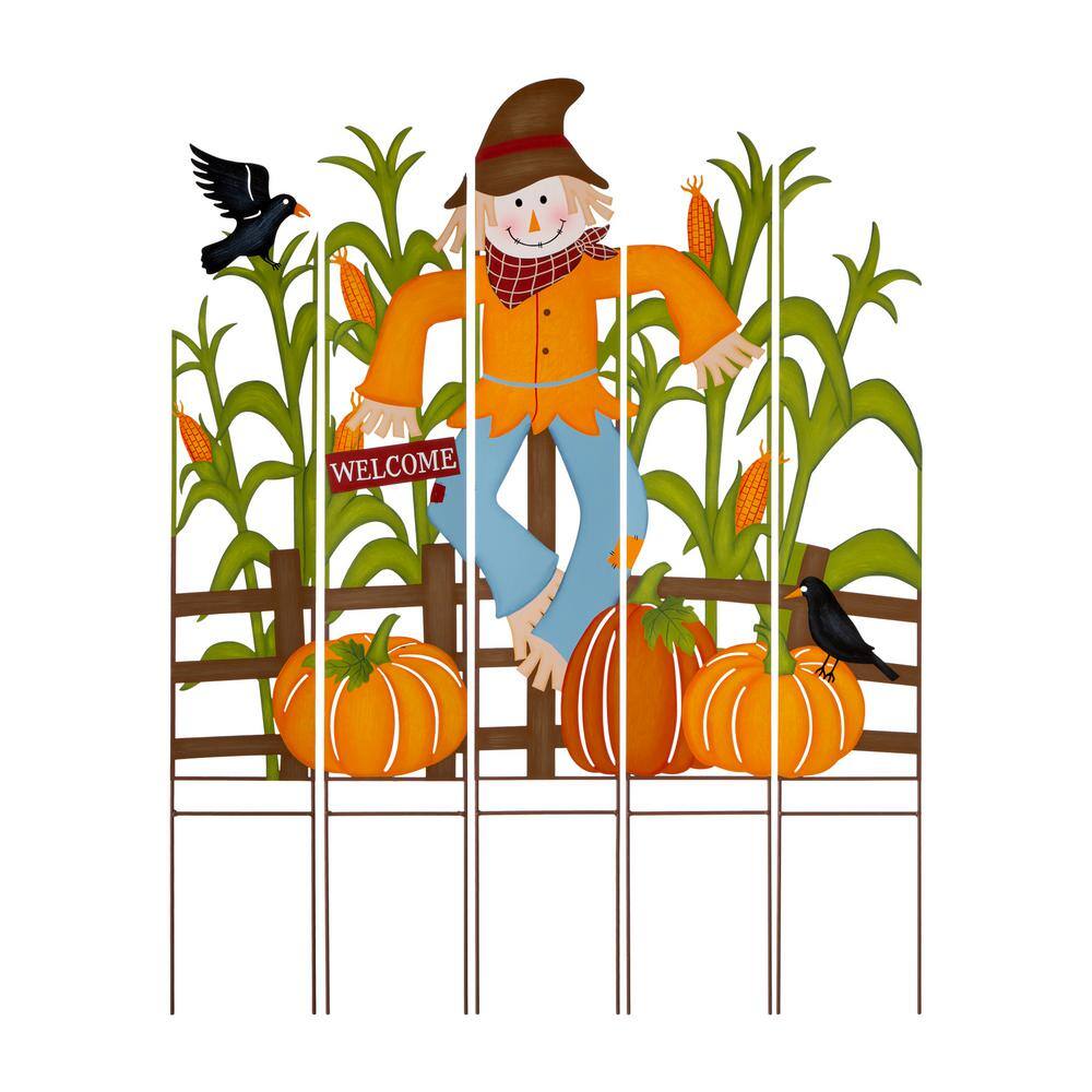 Glitzhome 41.5 in. H Fall Metal Scarecrow and Corns Combo Yard Stake