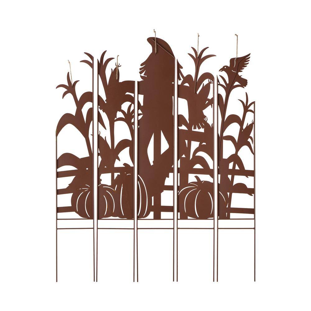 Glitzhome 41.5 in. H Fall Metal Scarecrow and Corns Combo Yard Stake