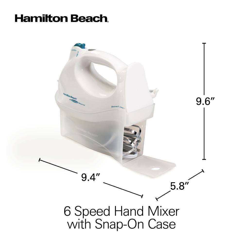 Hamilton Beach 6-Speed White Hand Mixer with Snap On Case