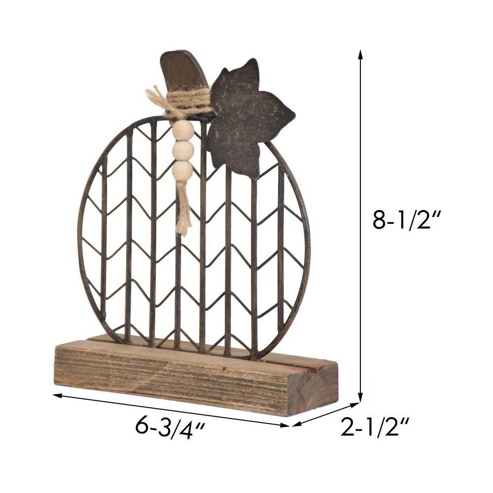 8.5 in. H Rustic Brown Wood and Metal Pumpkin Accent Tabletop Decor