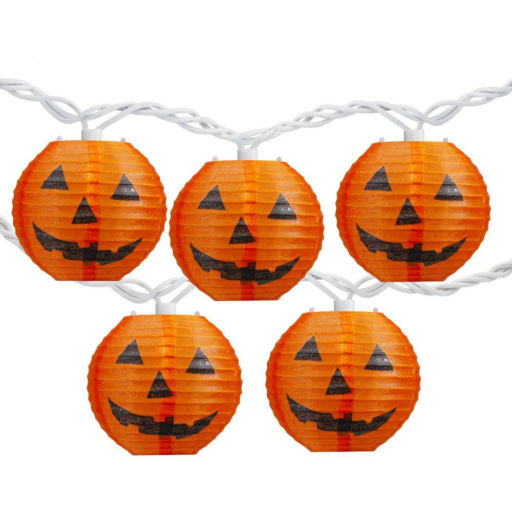 Northlight 3 in. H Orange Jack-O-Lantern Paper Lantern Halloween Lights Clear Bulbs (10-Count)