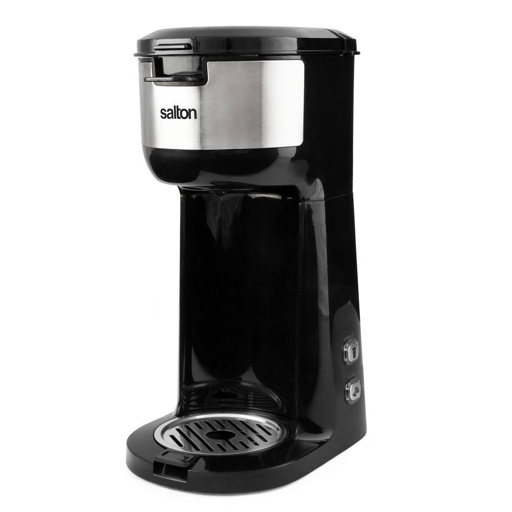 Salton 1.75-Cup 2-in-1 Black 1-Touch Single Serve Travel Coffee Maker with LED Buttons