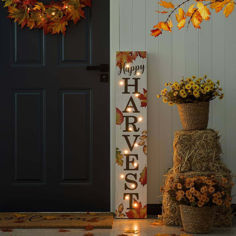 Glitzhome 42 in. H Fall Lighted Maple Leaves Wooden Porch Sign