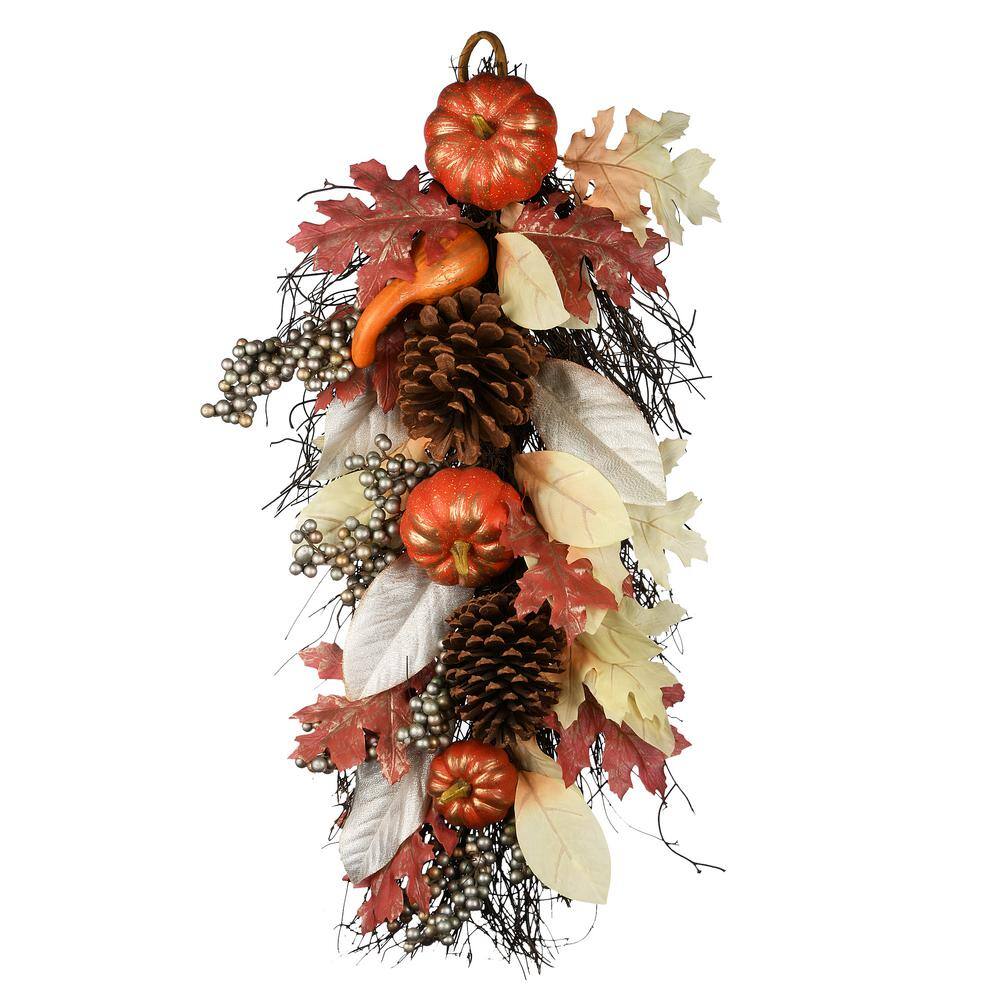 National Tree Company 24 in. H Harvest Tear Drop Maple Leaves with Pumpkins