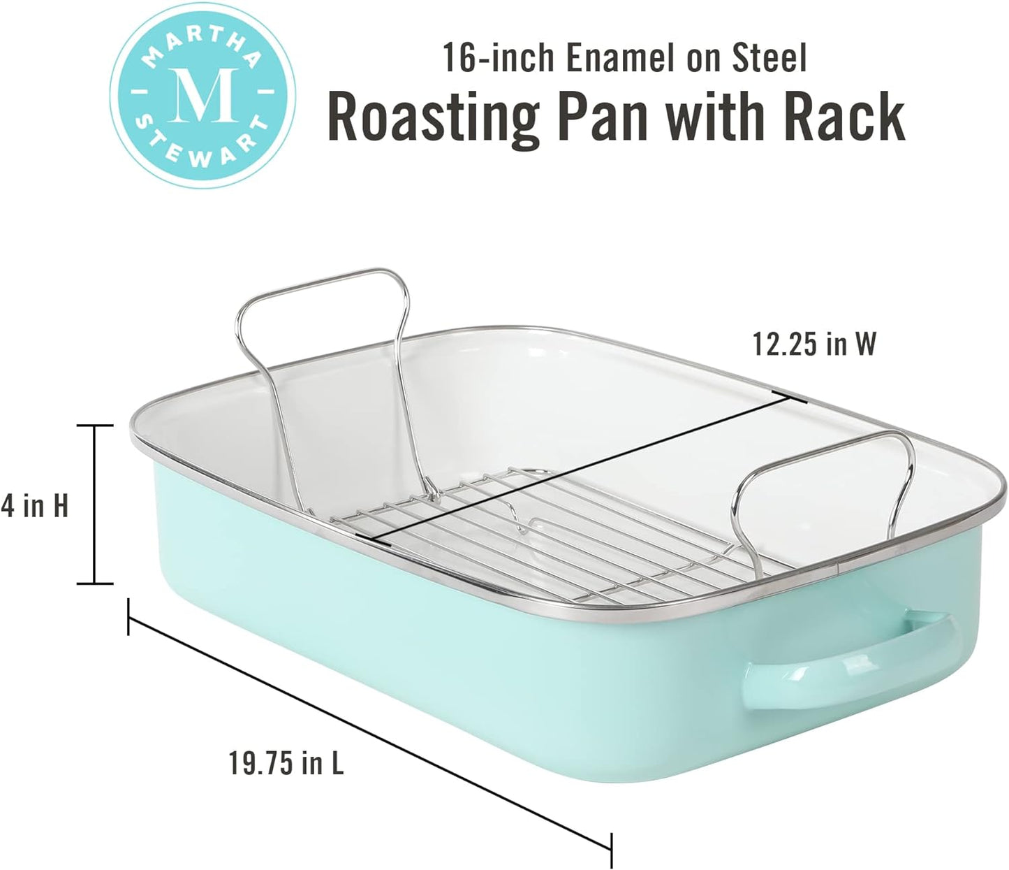 18 in. 8 qt. Martha Blue Enamel on Steel Oval Roasting Pan with Rack and Lid