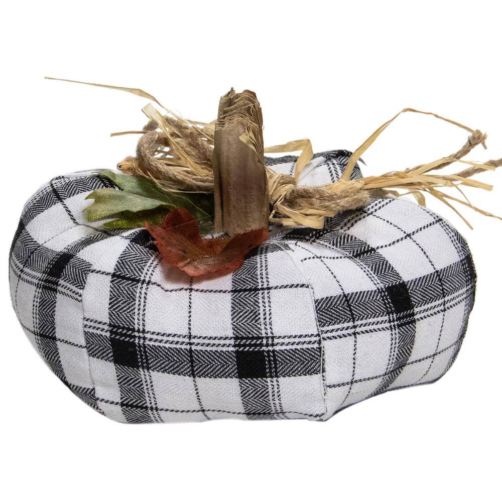 Northlight 11 in. Black and White Fabric Fall Harvest Tabletop Pumpkin