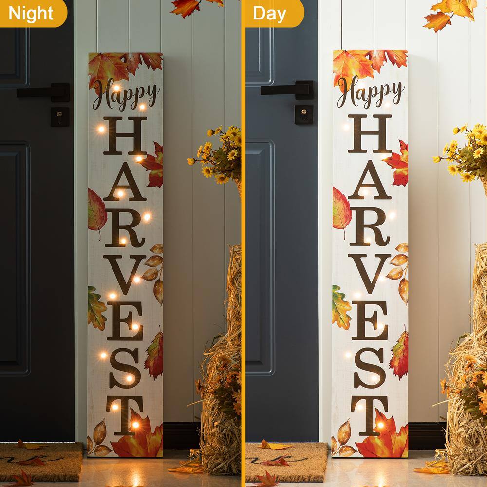 Glitzhome 42 in. H Fall Lighted Maple Leaves Wooden Porch Sign