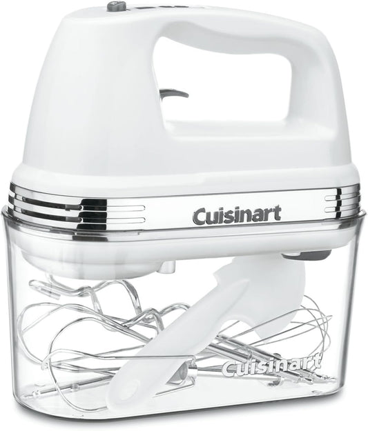 Cuisinart Power Advantage 9-Speed White Hand Mixer with Recipe Book and Beater, Whisk and Dough Hook Attachments