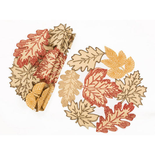 Xia Home Fashions 0.1 in. H x 16 in. W Round Autumn Leaves Embroidered Cutwork Placemats in Beige (Set of 4)