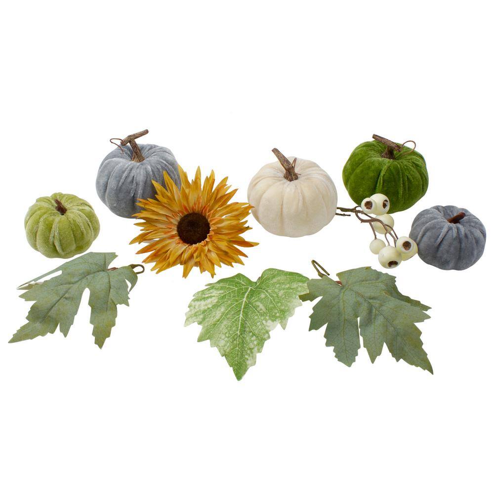 Northlight 25 in. Pumpkins Berries Flowers and Leaves Thanksgiving Decor Set (Set of 10)