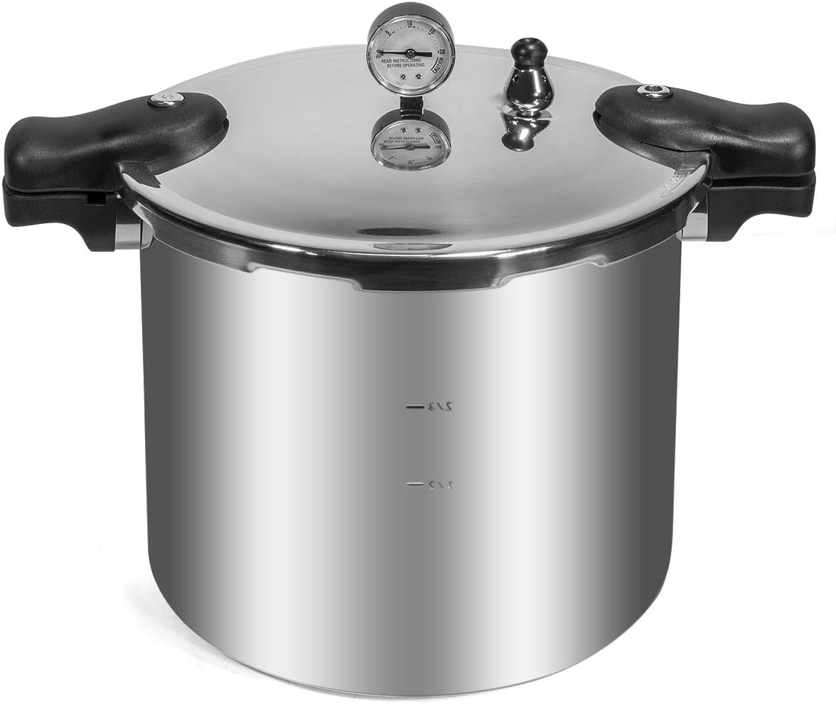 Barton Premium Series 22 qt. Silver Aluminum Dishwasher Safe Induction Compatible Stovetop Pressure Cookers with Built-in Gauge