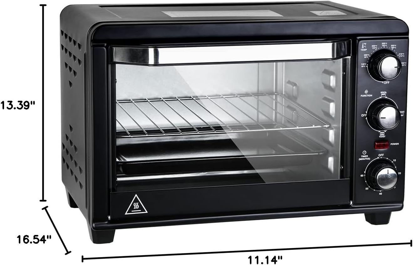 Tileon 1200W 6-Slice Stainless Steel Black Toaster Oven with 20L Capacity Countertop Toaster in Timer-Bake-Broil-Toast Setting