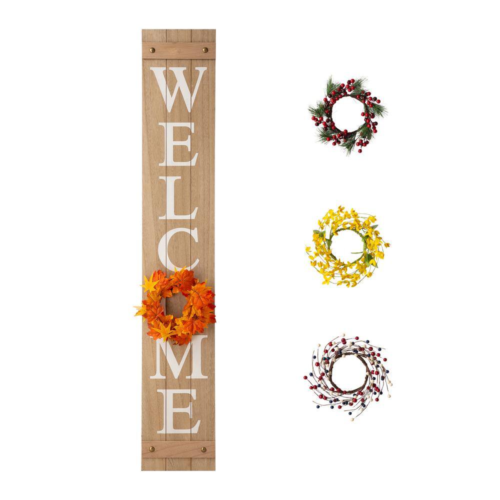 Glitzhome 60 in. H Wooden Welcome Porch Sign with 4 Changable Wreathes (Spring/Patriotic/Fall/Christmas)