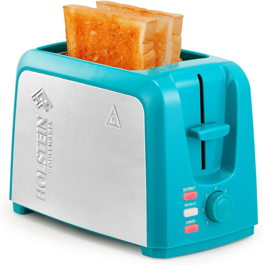 HOLSTEIN HOUSEWARES Everyday 750-Watt 2-Slice Teal Wide Slot Toaster