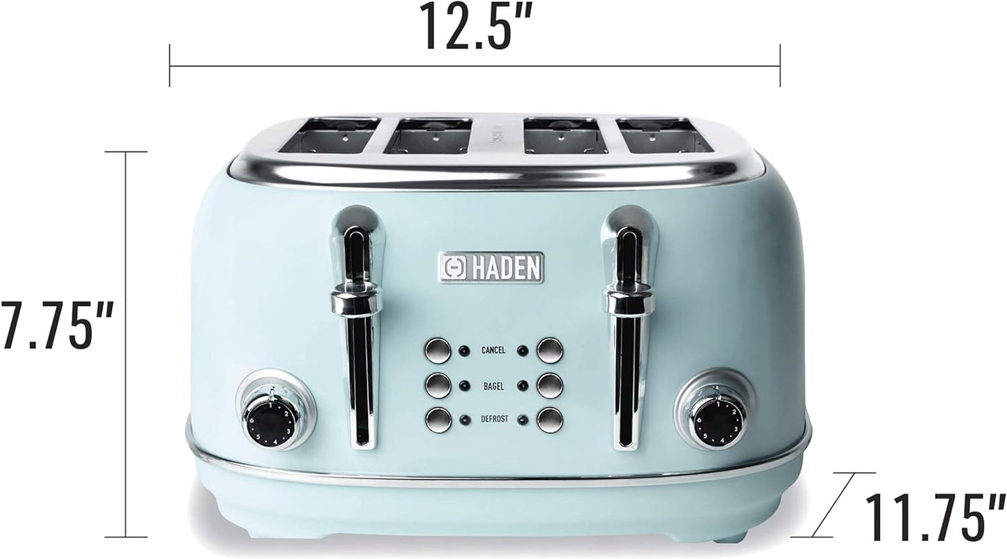 HADEN Heritage 1500-Watt 4-Slice Turquoise Wide Slot Retro Toaster with Removable Crumb Tray and Browning Control