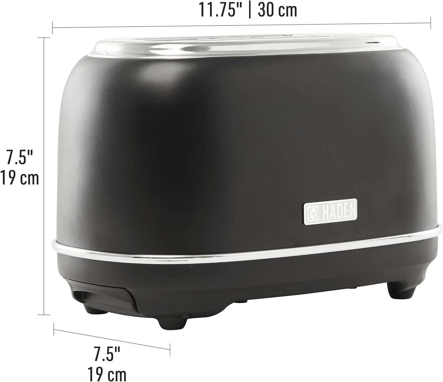 HADEN Heritage 900-Watt 2-Slice Wide Slot Black and Chrome Retro Toaster with Removable Crumb Tray and Adjustable Settings