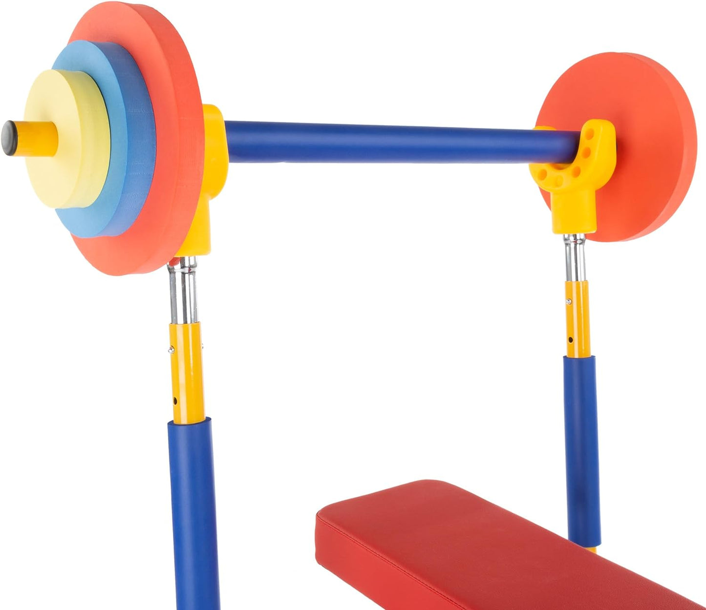 Hey! Play! Toy Weight Bench Workout Equipment Set for Beginner Exercise, Weightlifting with Leg Press & Barbell-Easy Assembly