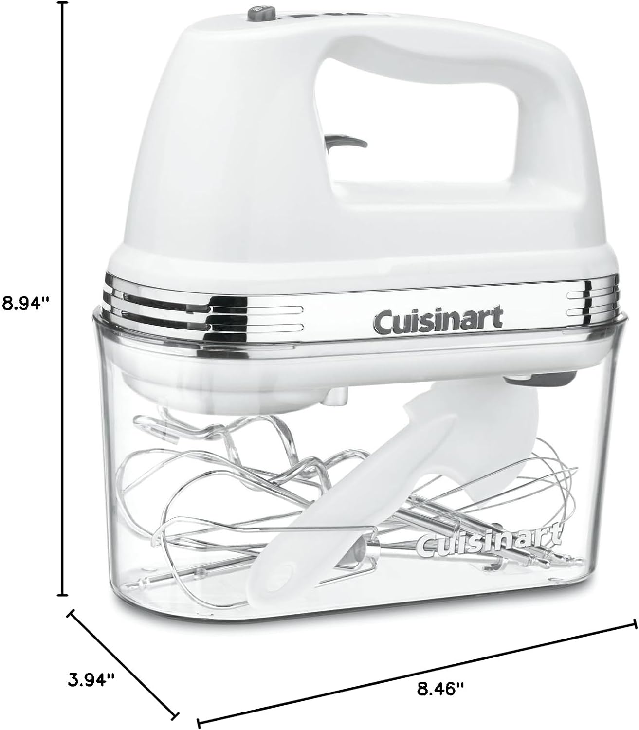 Cuisinart Power Advantage 9-Speed White Hand Mixer with Recipe Book and Beater, Whisk and Dough Hook Attachments