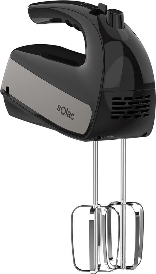 SOLAC 5-Speed Black Turbo Hand Mixer with Beaters and Dough Hooks