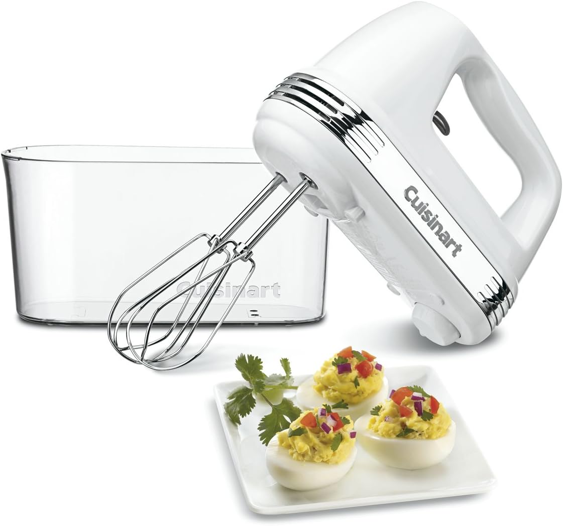 Cuisinart Power Advantage 9-Speed White Hand Mixer with Recipe Book and Beater, Whisk and Dough Hook Attachments