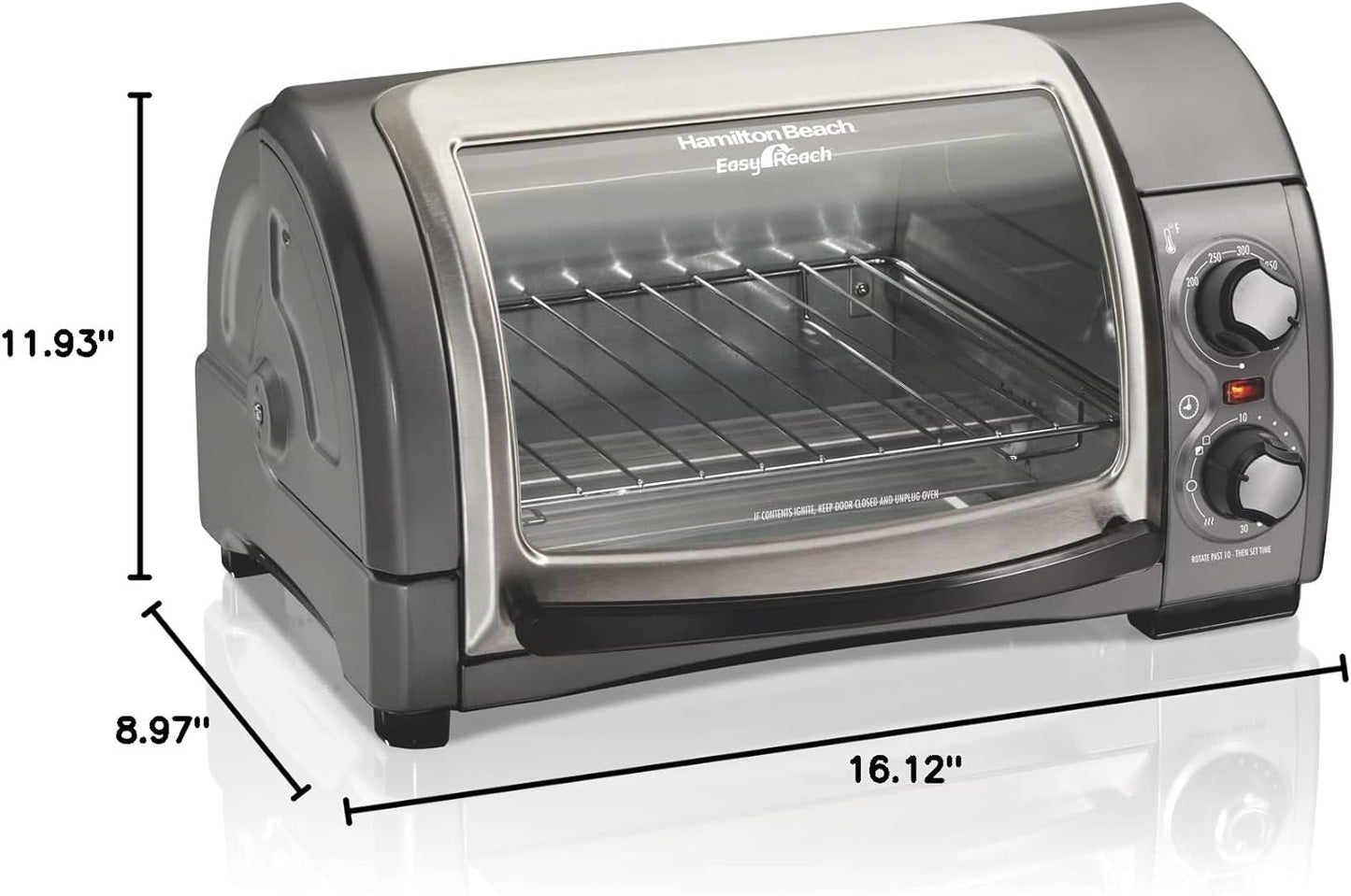 Hamilton Beach Easy Reach 1200 W 4-Slice Grey Toaster Oven with Roll-Top Door